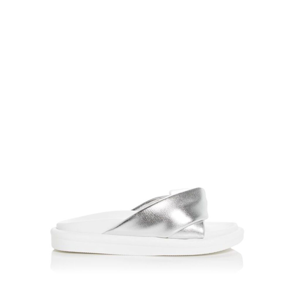 AQUA Womens Silver Ryle Round Toe Platform Slip On Slide Sandals Shoes 6.5 M